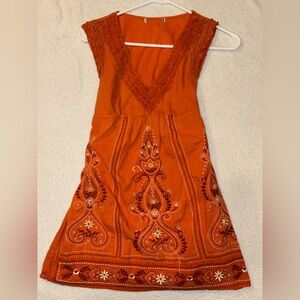 Embroidered Orange Dress/Shirt